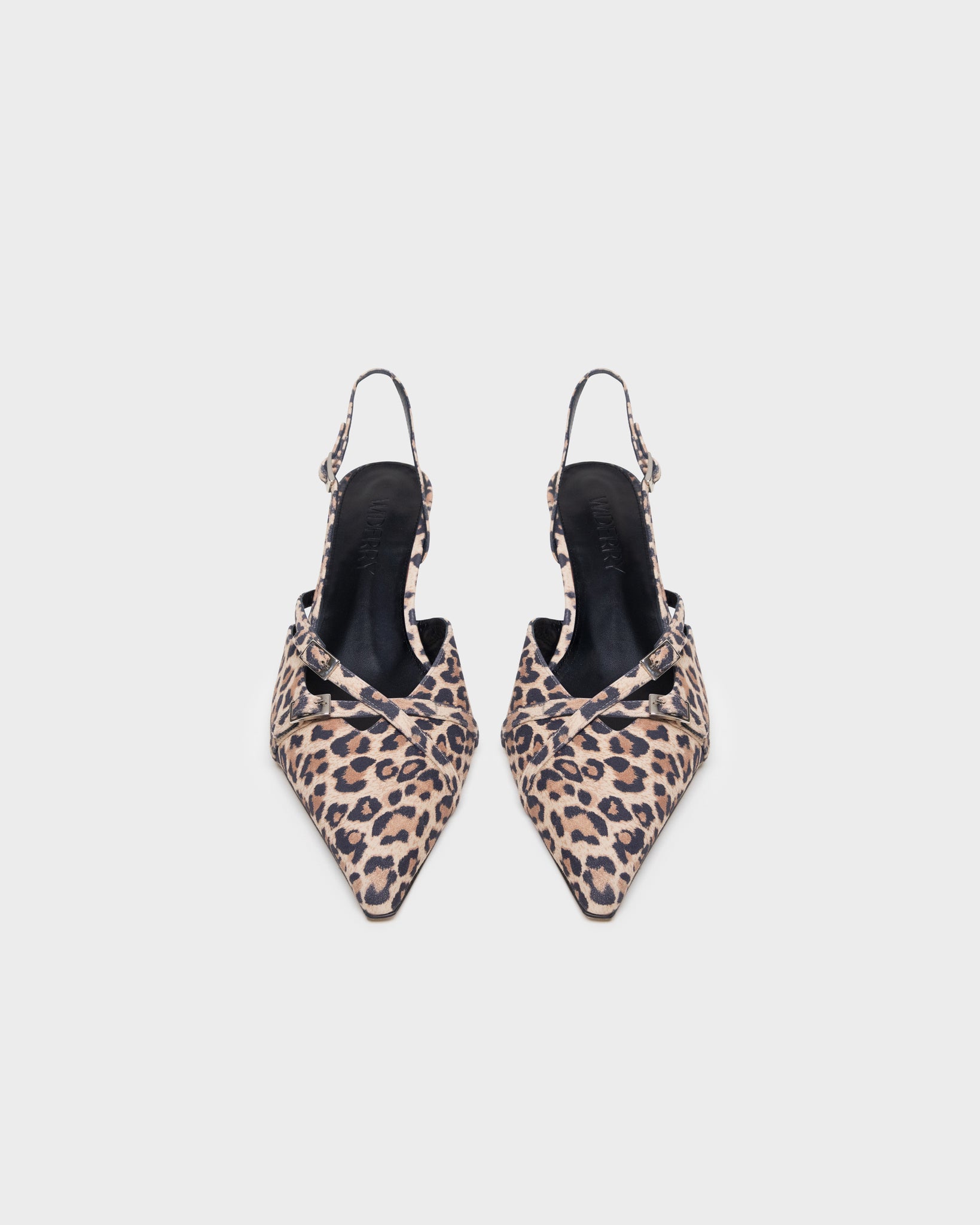 Front view of leopard print wide fit kitten heel with soft leather finish, stylish and comfortable women's shoes