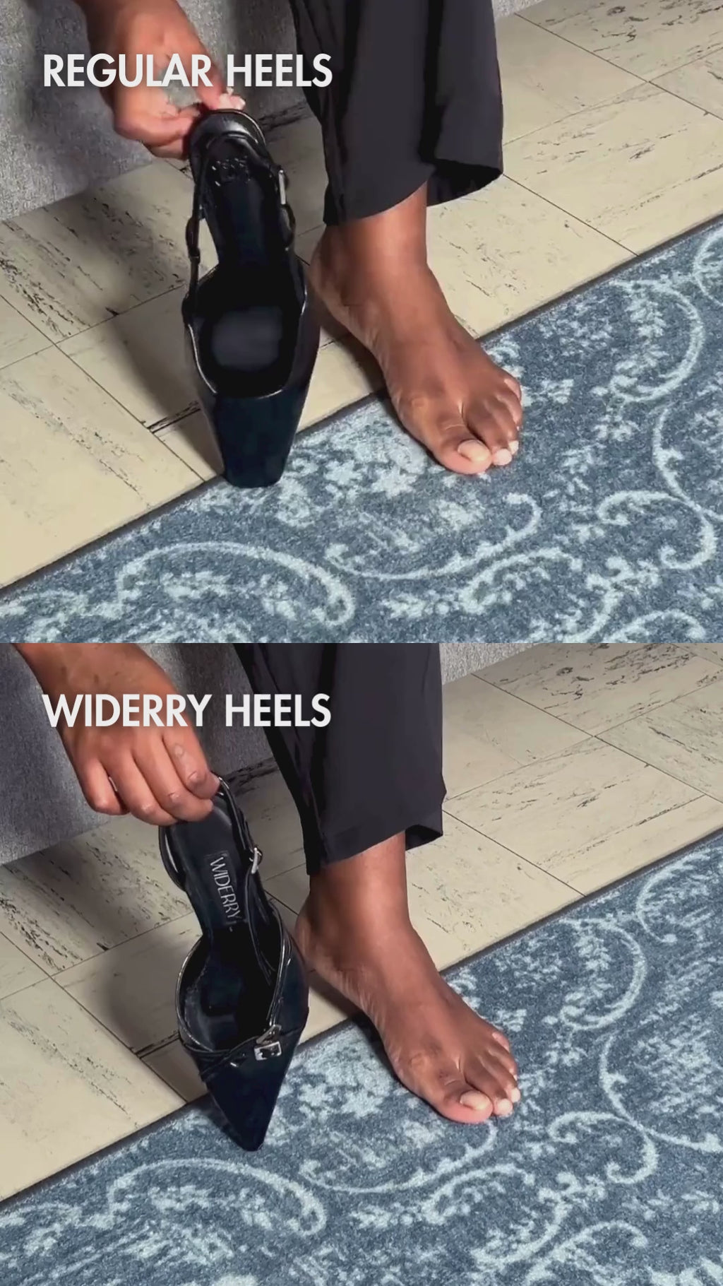 Video comparison of regular heels vs Widerry wide fit heels